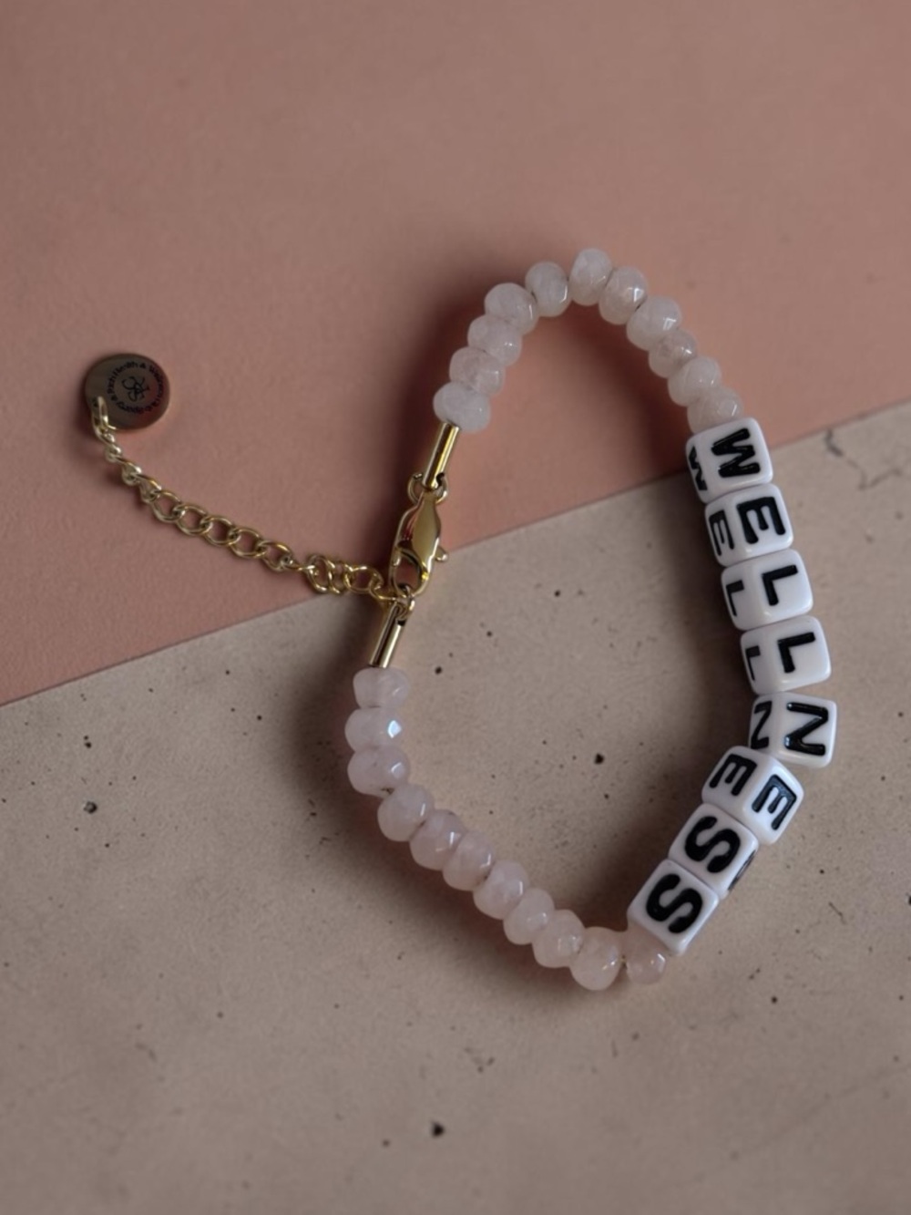 Sporty & Rich “WELLNESS” Bead Bracelet Off White Blush Tone NWOT Wellnesscore
